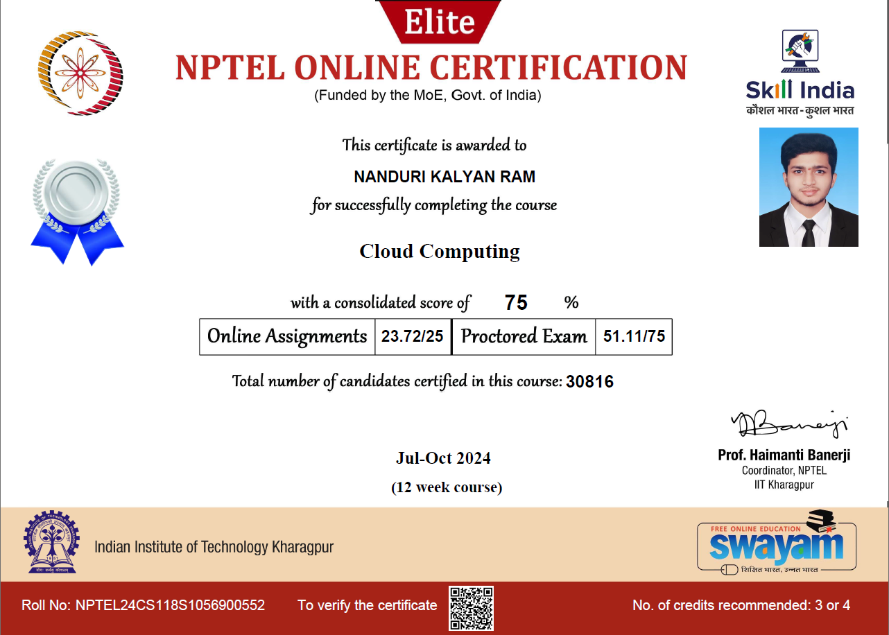 NPTEL Cloud Computing Certificate